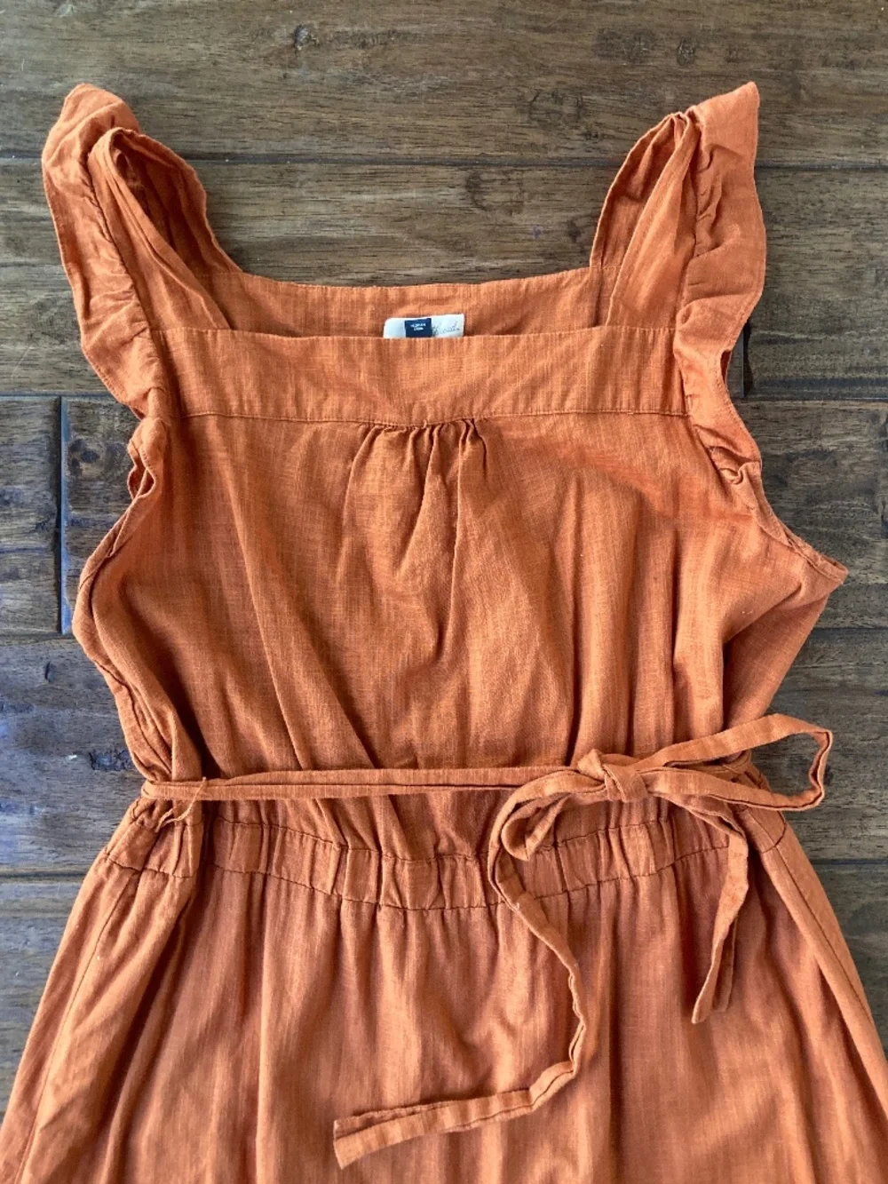 Universal Thread Women's Midi Dress XL Burnt Orange Belted Peasant Spring - Picture 2 of 7